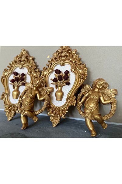 busraconcept Melek biblo melek ve bordo çiçek tablo 4 lü set