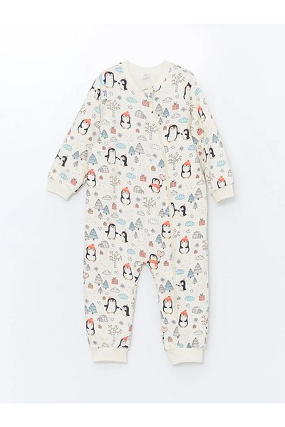 LC Waikiki Lcw Eco Beige Printed 1.6 Tog Printed Long Sleeve Baby Girl Romper