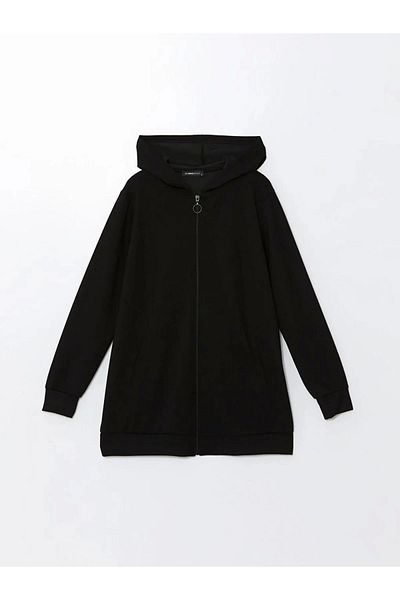 LC Waikiki Hanorac cu fermoar pentru femei LCWAIKIKI Basic New Black Hooded Oversize