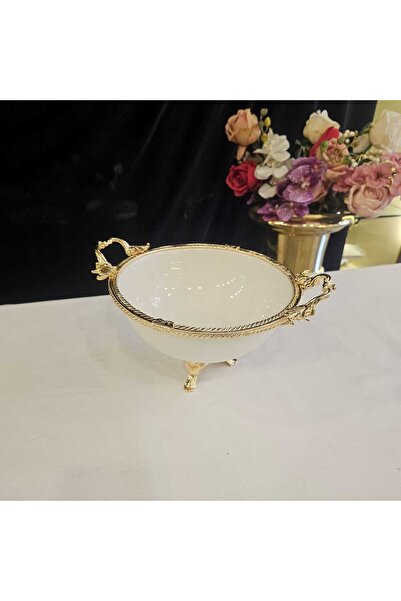 MaviDamla 1 PARÇA GOLD DÖKÜM KENAR ÇERCEVELİ AYAKLI PORSELEN SERVİS KASESİ