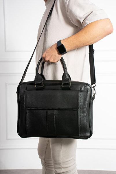 Erzeno Hakiki Deri Laptop ve Evrak Çantası / Uzun Askılı Büyük Boy Laptop Çanta