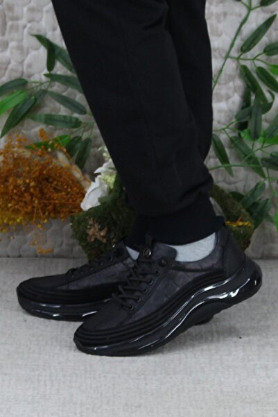 Mehmet Mete 2402 Чорні зручні гумові шнурівки, справжня шкіра, чоловіче взуття