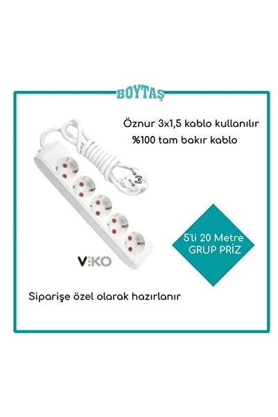 VİKO 20 Metre 5 Li Uzatma Kablosu / Viko Grup Priz / Öznur 3*1.5 Kablo Kullan...