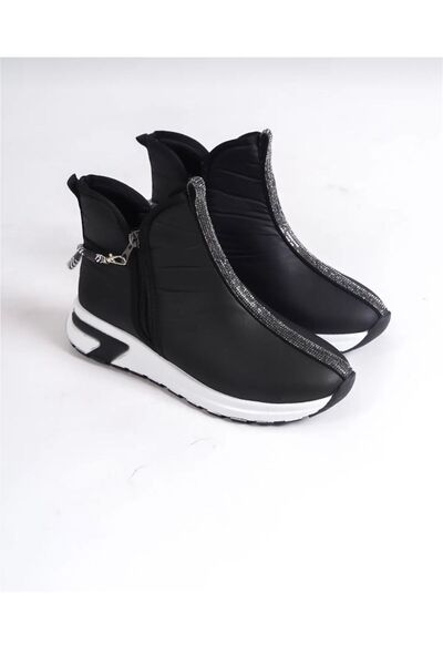 Blue Moda Su Geçirmez Paraşüt Kumaş Taşlı Siyah Spor Bot Rs300