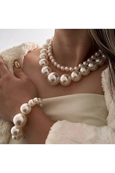 Lovisa EL EMEĞİ ÇİFT SIRA İNCİ KOLYE, CHOKER KOLYE, 2 PARÇA KOLYE, BİLEKLİK H...