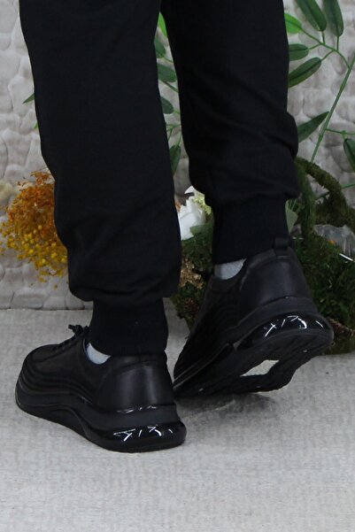 Mehmet Mete 2402 Чорні зручні гумові шнурівки, справжня шкіра, чоловіче взуття