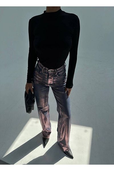Rabury Butik Pantaloni metalici din denim/blugi strălucitori
