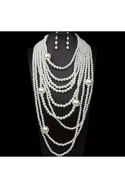 Lovisa EL EMEĞİ ÇOKLU İNCİ KOLYE, VİNTAGE KOLYE, 9 SIRA İNCİ BONCUK KOLYE, KÜ...