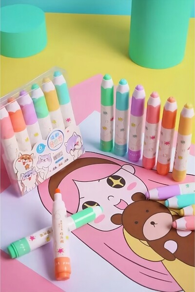 LYLLIA 6'lı Sevimli Kedicik Çantalı Marker Kalem Set / Fosforlu Kalem / İşare...