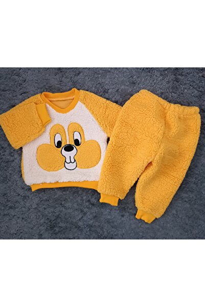 MİNİCEY BABY Unisex Baby Cap with Patterned 2 Pieces Winter Lamb Fabric Set