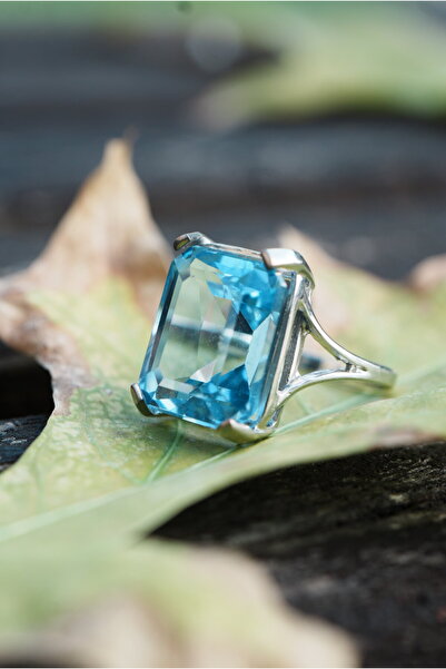 Aksesuaring Emerald Kesim Aquamarine Gümüş Yüzük