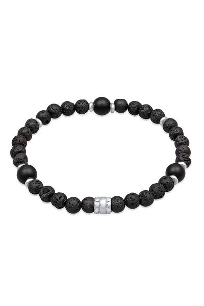 KUZZOI Brățară bărbătească vintage cu mărgele onix negru din argint 925 oxidat