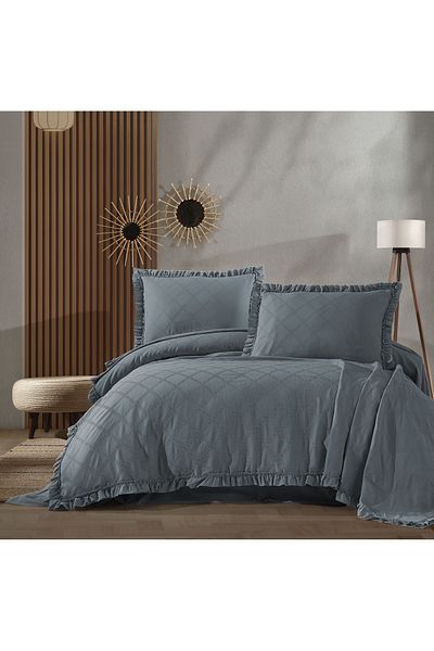PureText |   Purezen |   100% Cotton Muslin Jacquard Double Pique Set |   Pigeon Blue
