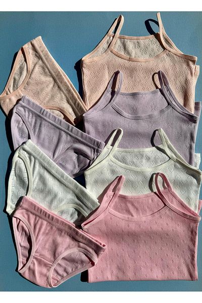 VicTroy 4 Piece Girls' Tank Top & Slip Panties Set (8 Pieces Total)