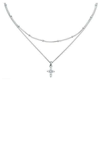 ELLI Colier Doamnă Choker Strat Cruce Pandantiv Cu Zirconiu Din Argint Sterling 925