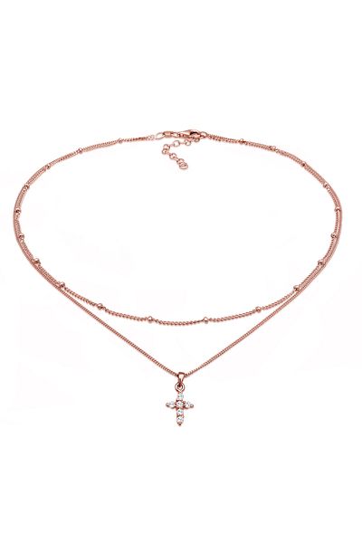 ELLI Dámský náhrdelník se zirkonem Choker - vrstvený křížový design, stříbro 925