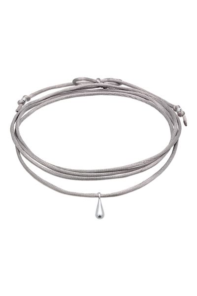 ELLI Halskette Damen Choker Tropfen Anhänger mit Satin Schwarz in 925 Sterling Silber