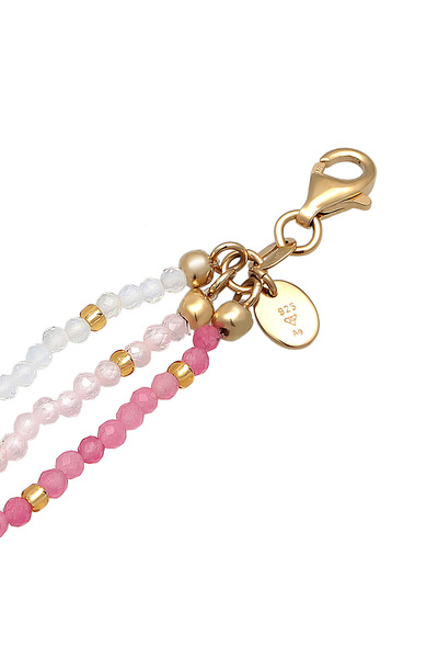 ELLI Bracelet Ladies Layer 3-row Beads with Moonstone and quartz in 925 Sterling Silver Gold Plated