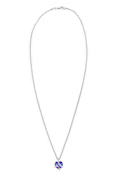 ELLI Náhrdelník se srdcem, světle modré krystaly, stříbro 925
