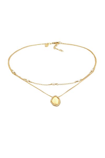 ELLI Náhrdelník Ladies Choker Vrstva přívěsku na mince se sladkovodními kultivovanými perlami v 925 Sterling Silver Gol