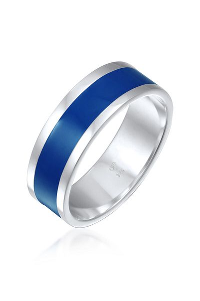 KUZZOI Inel cu bandă elastică casual cu model geometric, emailat negru, din argint 925