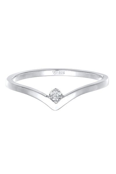 ELLI Inel de damă în formă de V cu diamant (0,035 CT) din argint 925