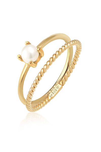 ELLI Ring Premium Ring Ladies Twisted Set Of 2 With Freshwater Cultured Pearl In 925 Sterling Silver