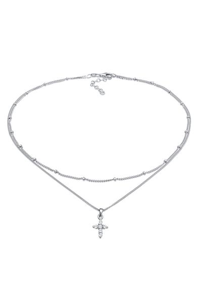 ELLI Colier Doamnă Choker Strat Cruce Pandantiv Cu Zirconiu Din Argint Sterling 925