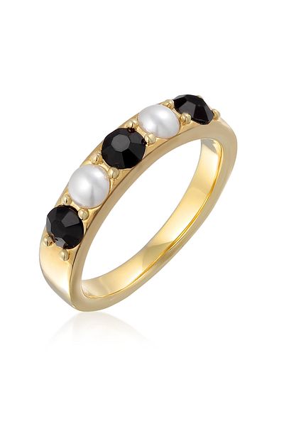 ELLI Ring Ladies Band Glass Beads Trend Gold Coloured With Crystals