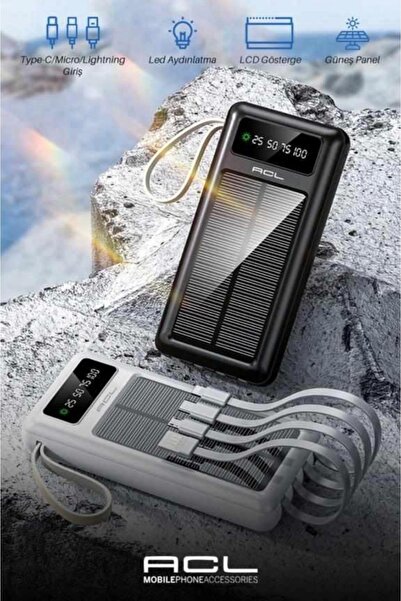 ACL Güneş Enerjili Solar 10.000 Mah 4lü Kablolu Powerbank Pw59