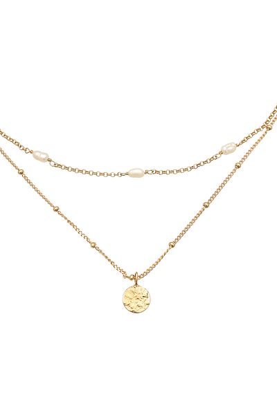 ELLI Necklace Ladies Choker Layer Platelet With Freshwater Cultured Pearls In 925 Sterling Silver Gold Pl