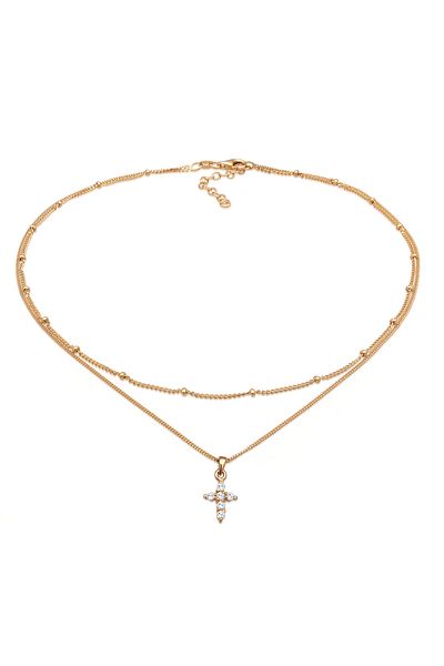 ELLI Necklace Ladies Choker Layer Cross Pendant With Zirconia In 925 Sterling Silver