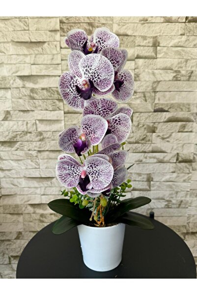 MY LOVE ÇİÇEKÇİLİK Beyaz Seramik Saksıda Tek Dal Yapay Lila Orkide