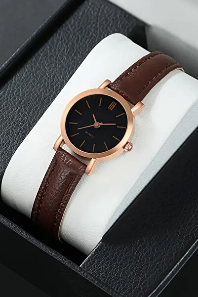Happy Vibes Vintage Minimal Brown Leather Women's Wrist Watch