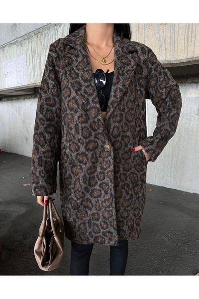 CELITA Palton de damă oversize cu căptușeală cu model leopard