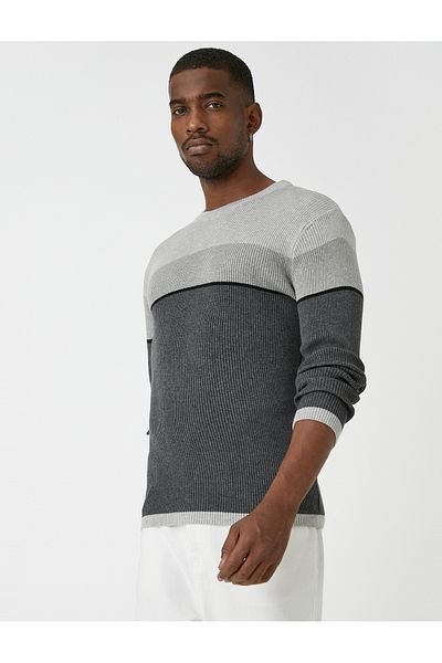 Koton Basic-Strickpullover mit Rundhalsausschnitt und Farbblockmuster