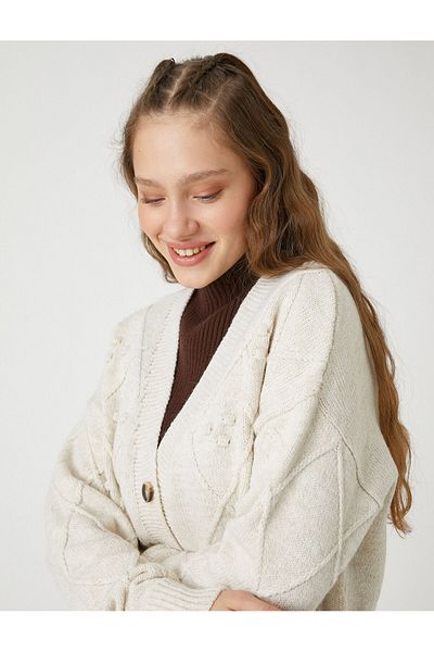 Koton Crop Cardigan Knitted V-Neck Long Sleeve Buttoned