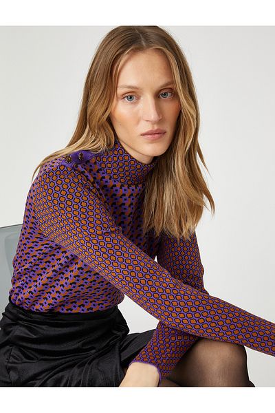 Koton Melis Ağazat X Koton - Button Detailed Turtleneck Sweater