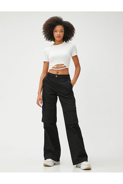 Koton Tricou Crop mânecă scurtă Decolteu Crew Accesorii metalice