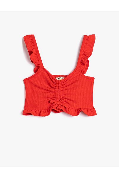 Koton Crop Top, Strap, Frill, Gathered Front, Hollow Collar