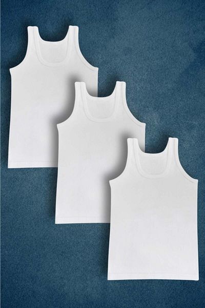 Modaley Giyim 3-Piece Boy's White Undershirt 100% Cotton