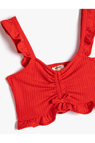 Koton Crop Top, Strap, Frill, Gathered Front, Hollow Collar