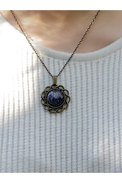 esha قلادة نسائية عتيقة من حجر اللازورد الطبيعي مع سلسلة 40 سم euk11ls