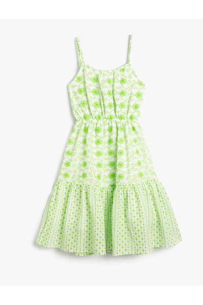 Koton Kleid mit Blumenmuster, dünnen Trägern, gefüttert, gerüscht, geraffte Taille