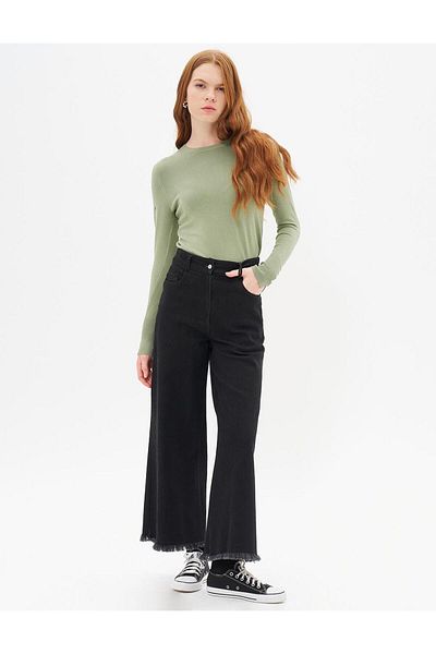 Kayra Black Denim Trousers - Tasseled Leg