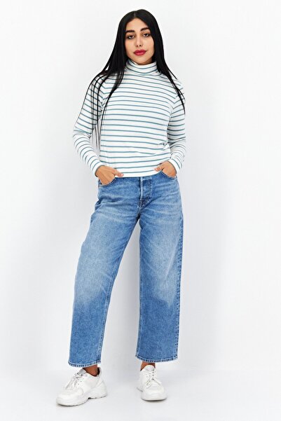 s.Oliver Women Turtle Neck Long Sleeve Stripe Blouse, White