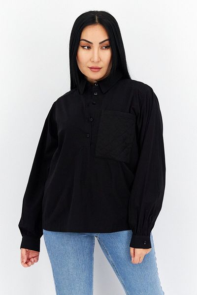 s.Oliver Women Spread Collar Long Sleeve Plain Blouse, Black
