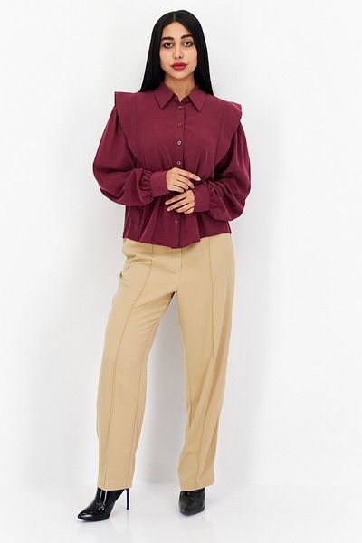 s.Oliver Women Spread Collar Long Sleeve Plain Blouse, Maroon