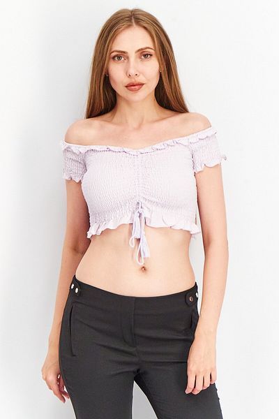 Forever 21 Women Off Shoulder Short Sleeve Textured Crop Top, Lavender