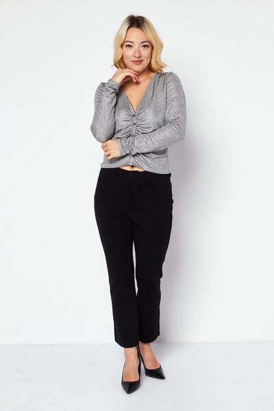 Sage The Label Women V Neck Long Sleeve Top, Silver